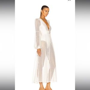 PATBO Plunge Long Sleeve Beach Dress White shell